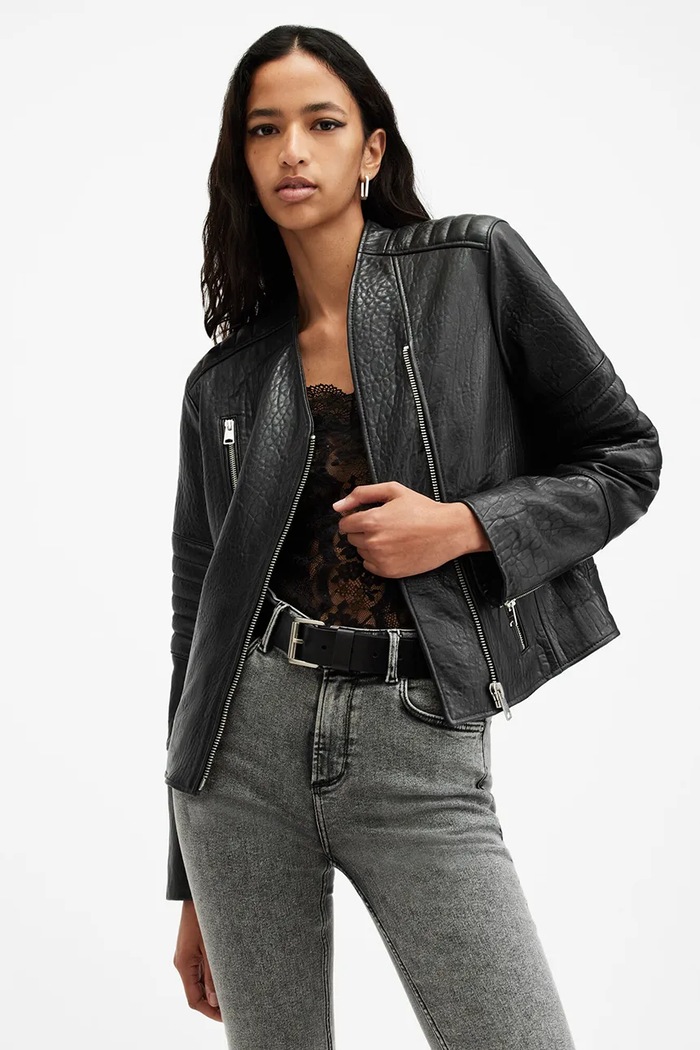 Kožená bunda AllSaints CAWLEY nezateplené černá W027LA