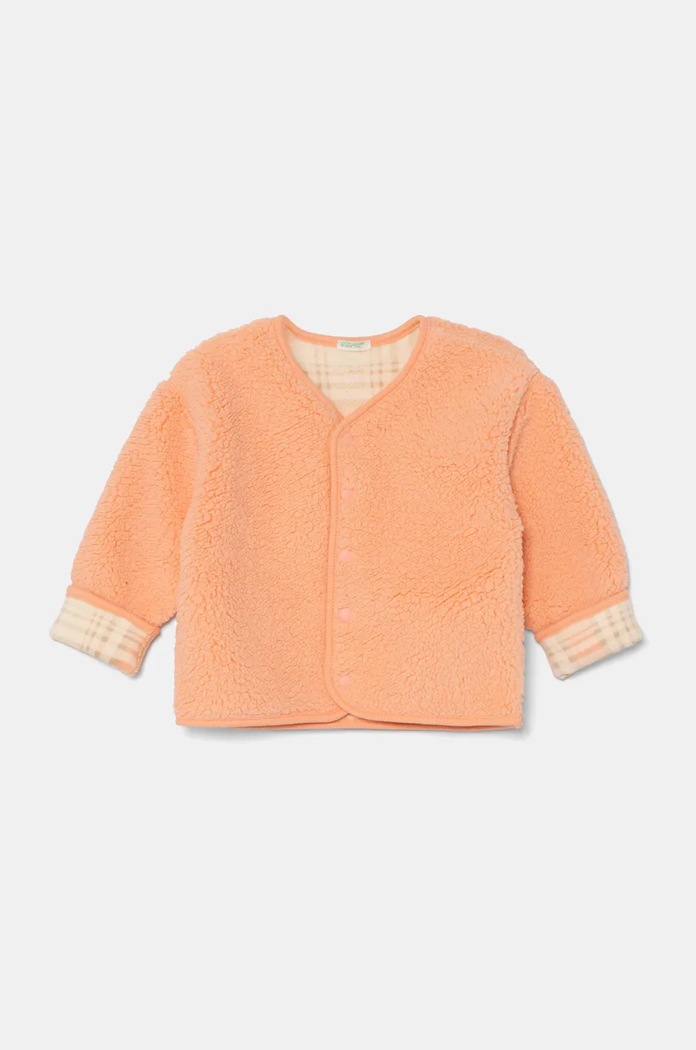 Бебешки поларен суичър United Colors of Benetton изчистен оранжев 3EKNA501G.K.W.Seasonal