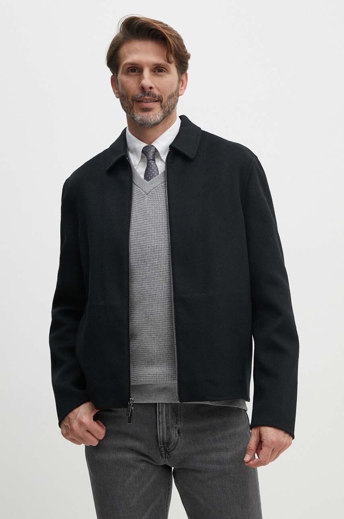 Vlnená bunda Calvin Klein bez kapucne čierna K10K114010