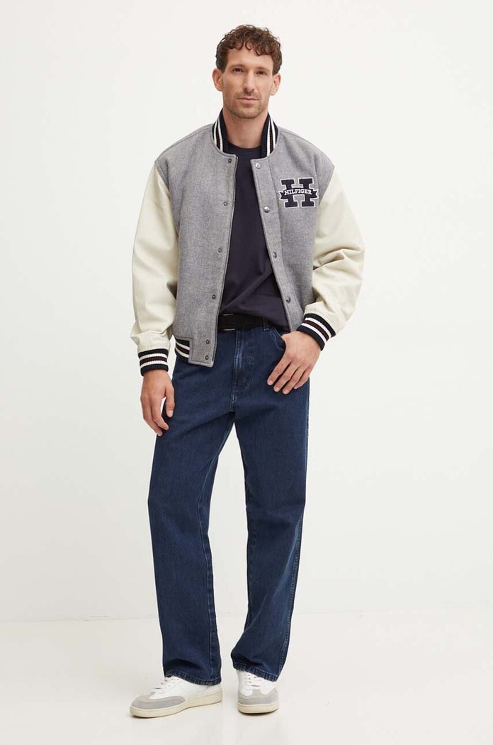Tommy Hilfiger Kurtka bomber wełniana MW0MW37032 szary AW24