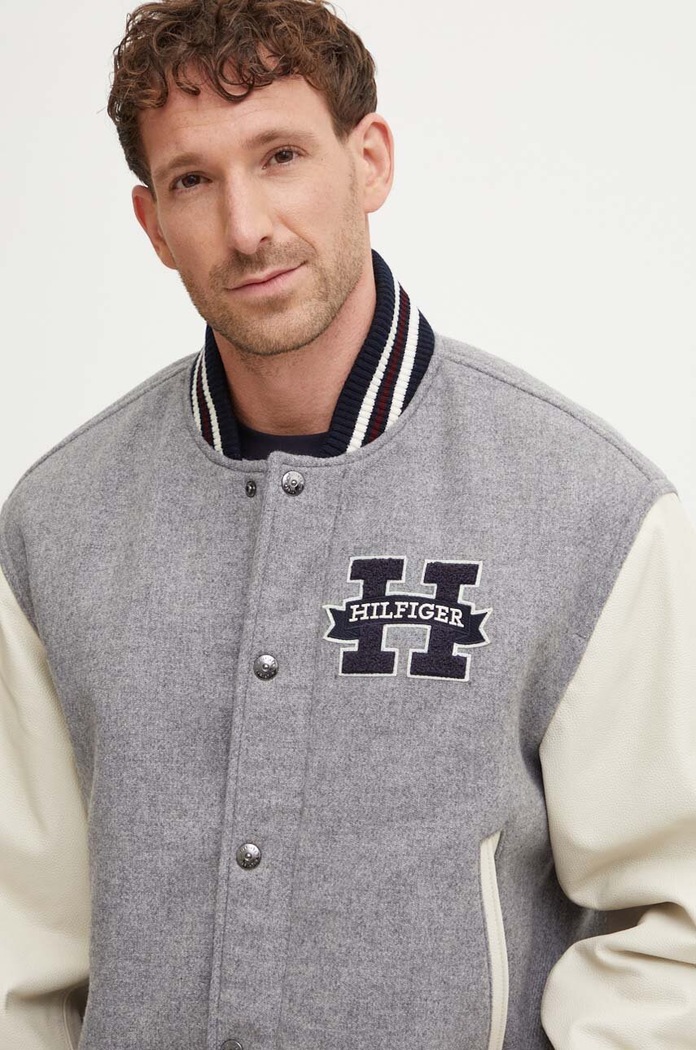 Kurtka bomber wełniana Tommy Hilfiger MW0MW37032 szary