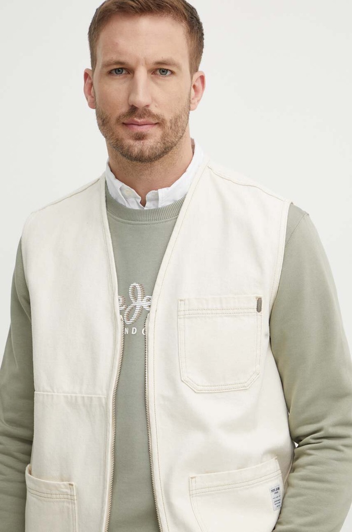 Rifľová vesta Pepe Jeans ELM UTILTY GILET bez kapucne béžová PM402999