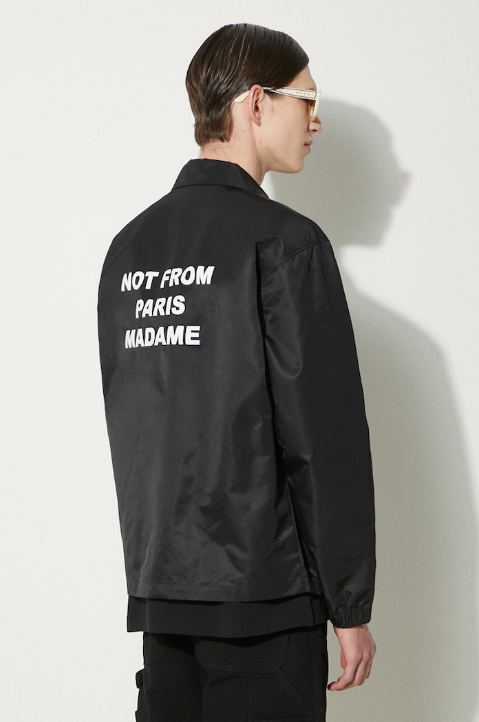 Îmbrăcăminte Drôle de Monsieur geacă cu aspect de cămașă La Veste Slogan PERM.JT183.PA014.BL negru