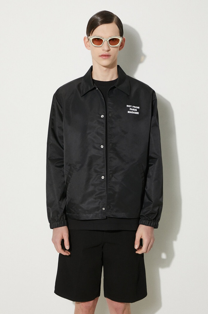 Drôle de Monsieur geacă cu aspect de cămașă La Veste Slogan PERM.JT183.PA014.BL negru