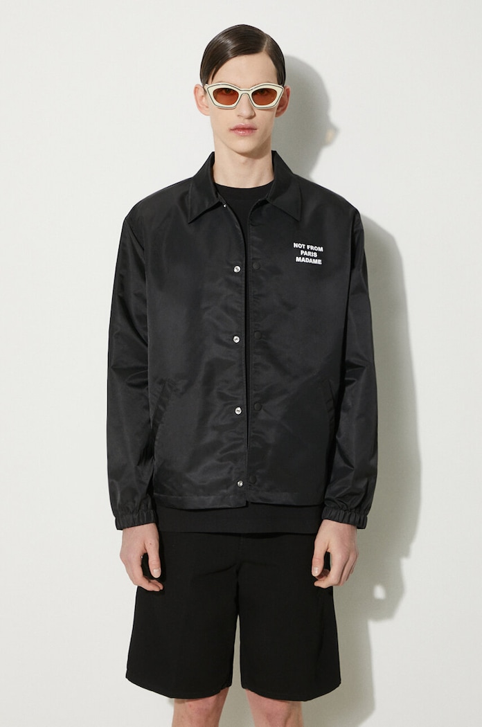 Drôle de Monsieur geacă cu aspect de cămașă La Veste Slogan PERM.JT183.PA014.BL negru