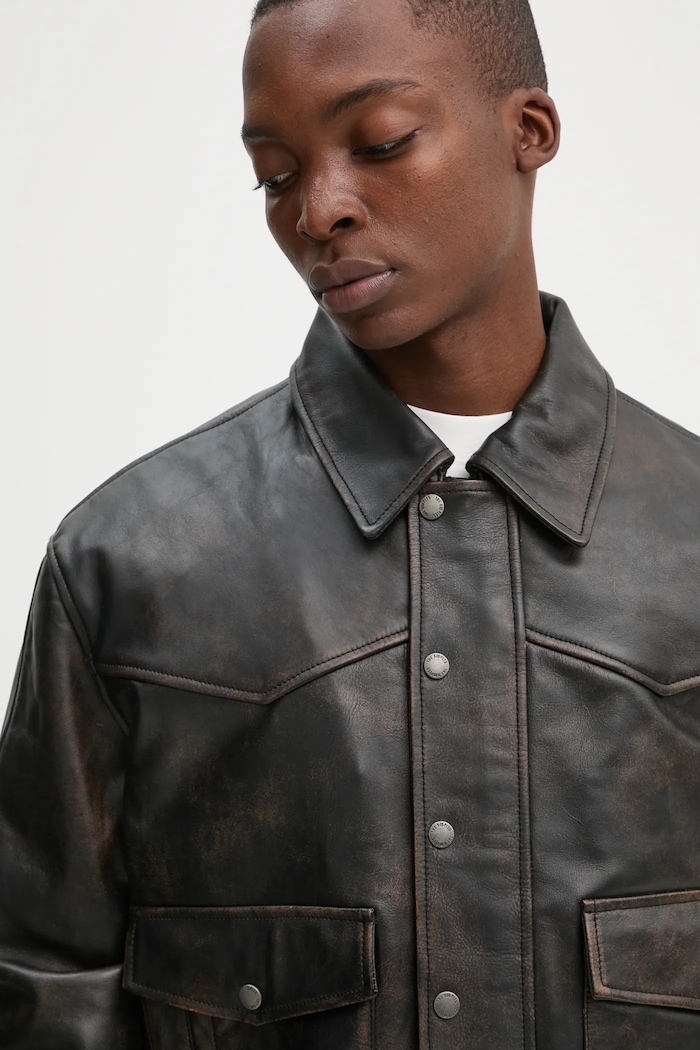 The Kooples giacca in pelle marrone HCUI29005K