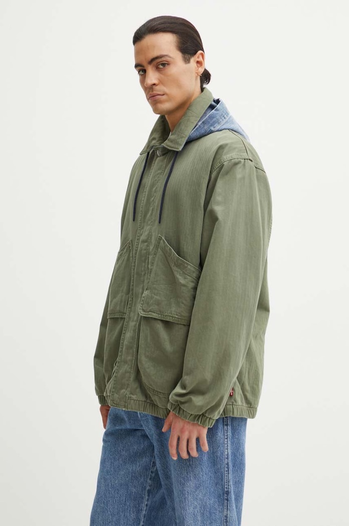 Bavlněná bunda Levi's s kapucí zelená A8614