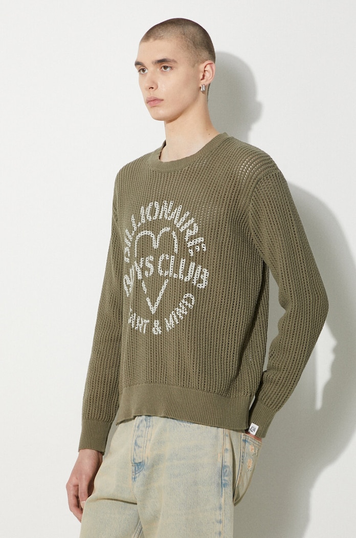Bavlnený sveter Billionaire Boys Club Heart & Mind Stencil Logo Jumper zelená B24224