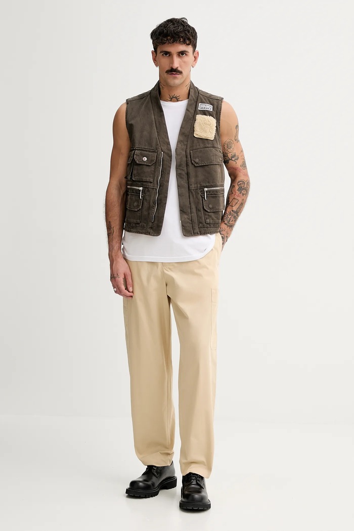 Bavlnená vesta bez rukávov Kenzo Multipocket Gilet FE65VE0089GK.92 hnedá AW24