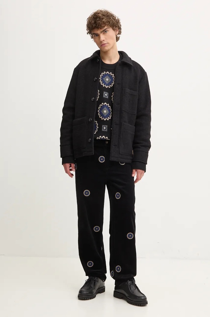 Vlněná košilová bunda A.P.C. veste emile patch WVBCA.H02961 černá AW24