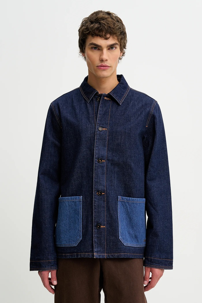 Rifľová bunda A.P.C. Veste Anthonin bez kapucne tmavomodrá COHDM.M02967.IAL