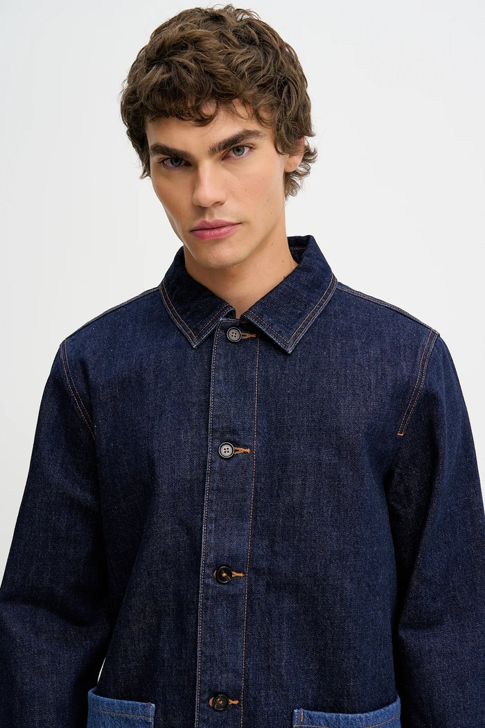 Rifľová bunda A.P.C. Veste Anthonin tmavomodrá COHDM.M02967.IAL