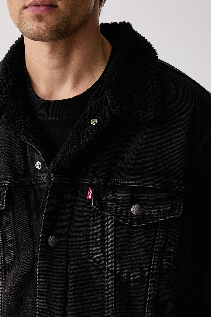 Džínsová bunda pánska rifľová RELAXED FIT SHERPA Levi's A5784 čierna