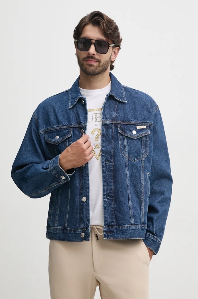 Džínová bunda Calvin Klein Jeans bez kapuce modrá 00040EM719