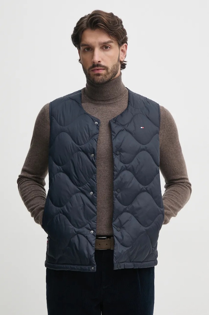 Tommy Hilfiger bezrękawnik puchowy bez kaptura granatowy MW0MW36583