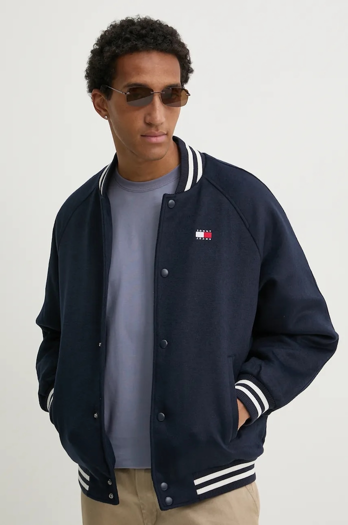 Tommy Jeans kurtka bomber z domieszką wełny przejściowe granatowy DM0DM20685