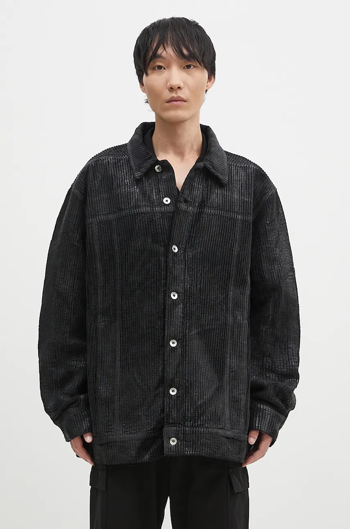 Rick Owens kurtka sztruksowa Jumbo Worker przejściowe czarny DU02D2761.HCF