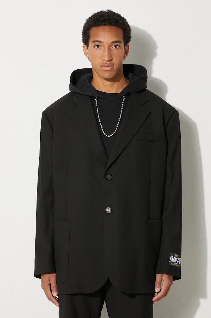 Vlnené sako AMBUSH Oversized Jacket vlna čierna BMEN005F24FAB0011000