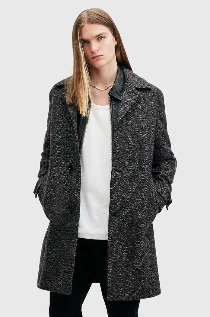 Vlněný kabát AllSaints FINCHER přechodné šedá M016OB