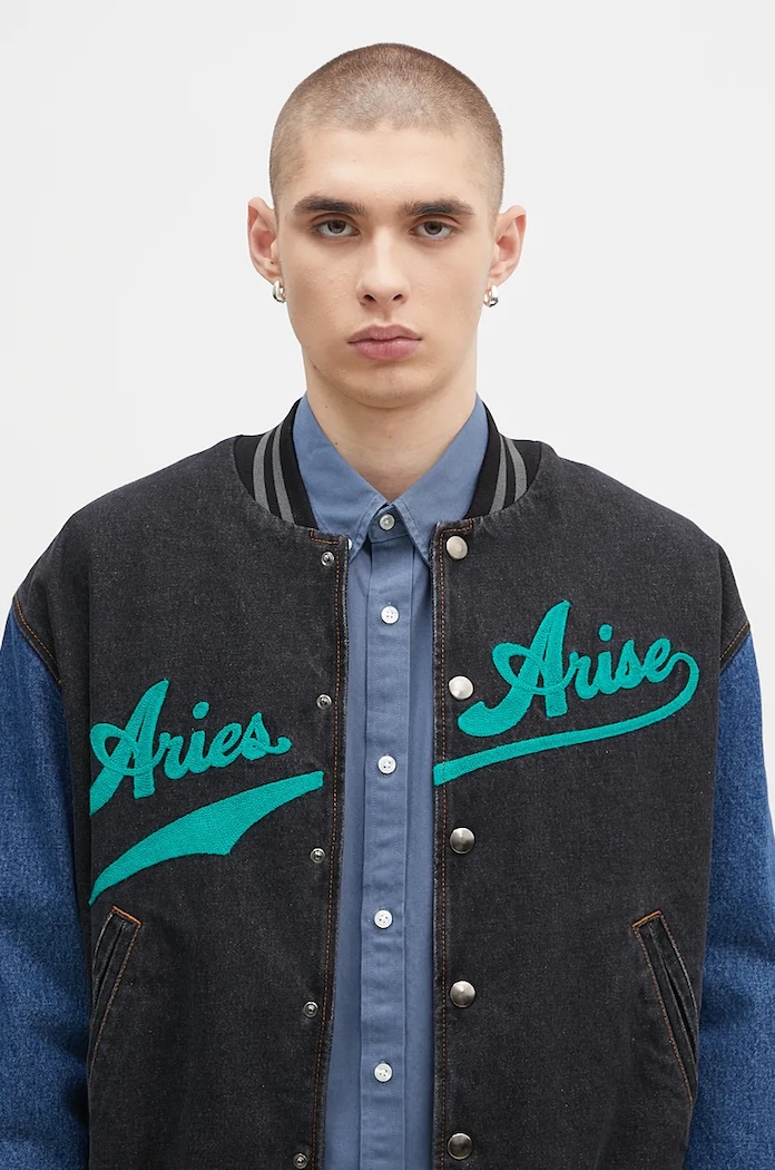Джинсова куртка-бомбер Aries Varsity Denim Jacket чорний AR7030302