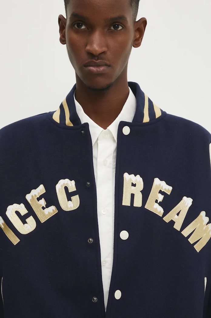 Bomber jakna ICECREAM Drippy Varsity Jacket mornarsko modra IC24301