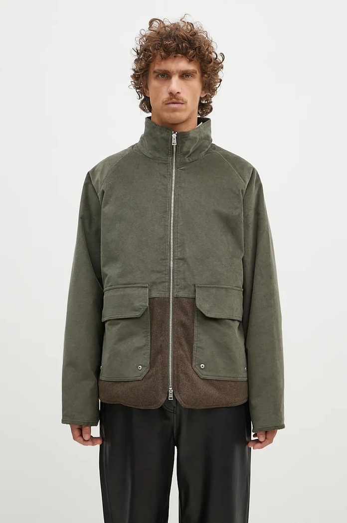 Norse Projects Geacă din amestec de lână Hakon Solotex Corduroy verde N50.0257.8098