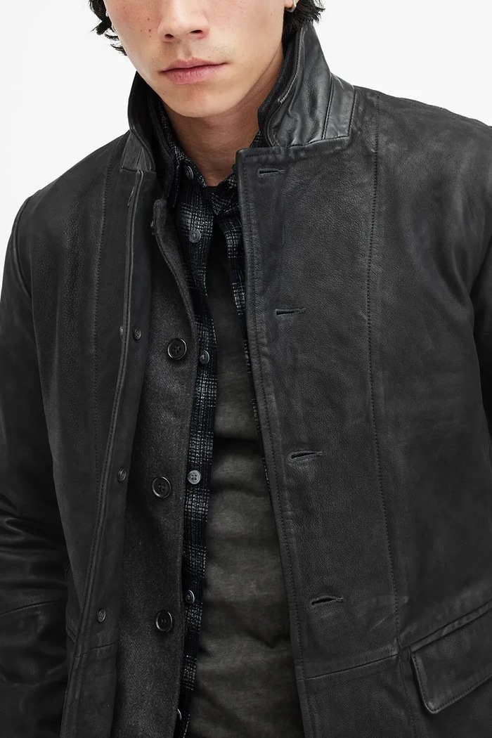 Kožená bunda AllSaints SURVEY LTHR BLAZER M061LB černá AA00