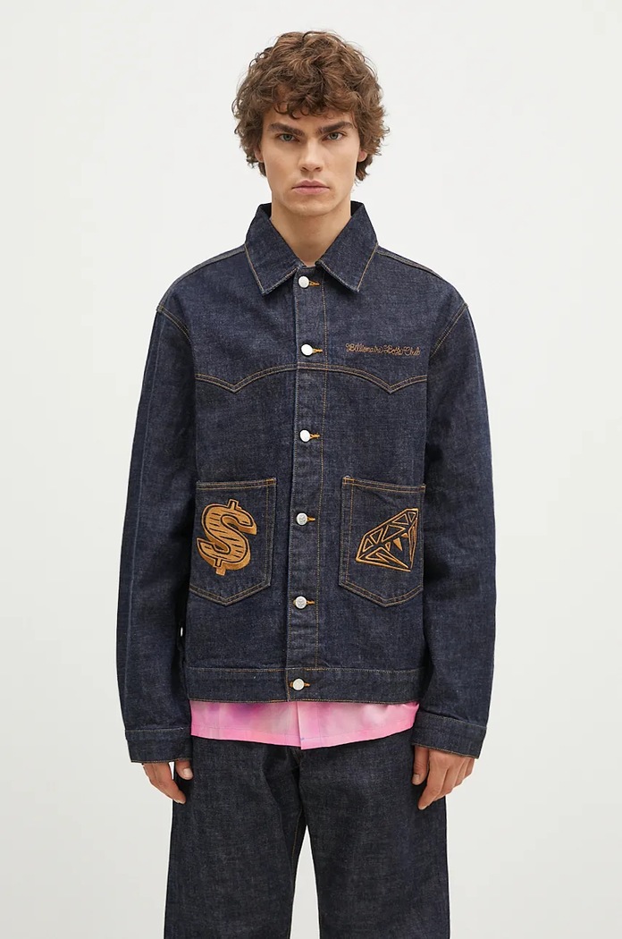 Τζιν μπουφάν Billionaire Boys Club Diamonds & Dollars Selvedge Denim χωρίς κουκούλα σκούρο μπλε B24303