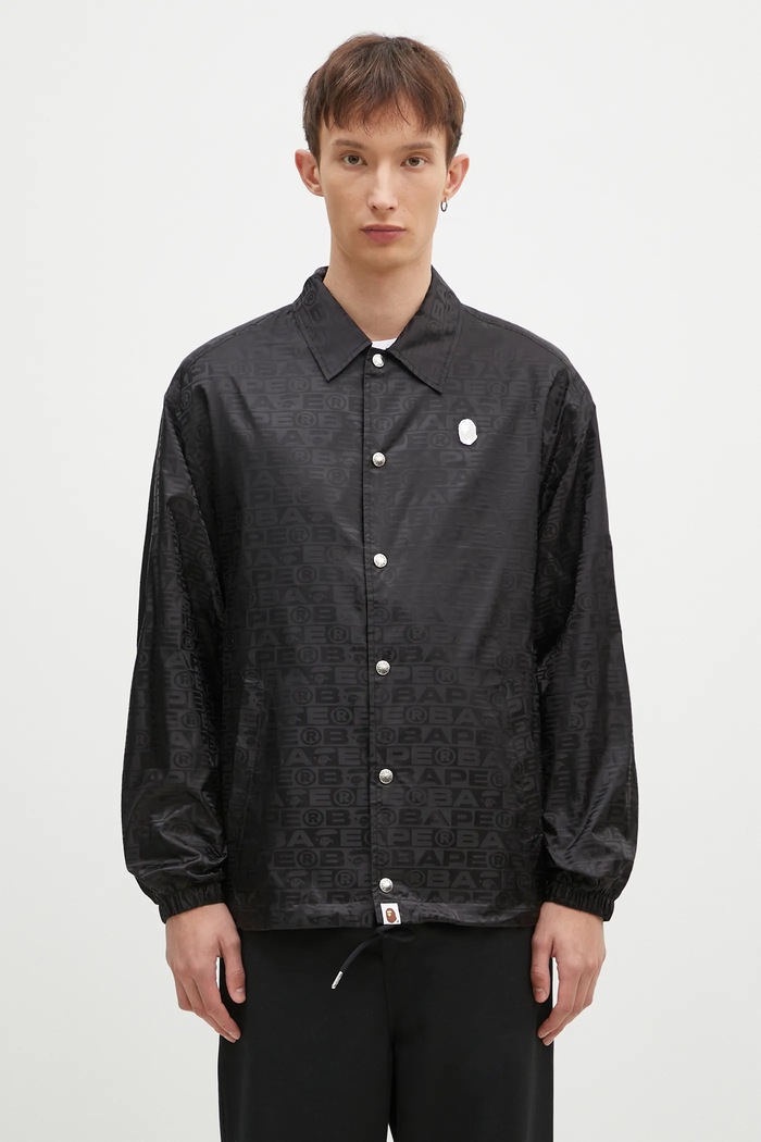 A Bathing Ape kurtka Lux Sport Pattern Jacquard Nylon Coach Jacket bez kaptura czarny 1K80140314
