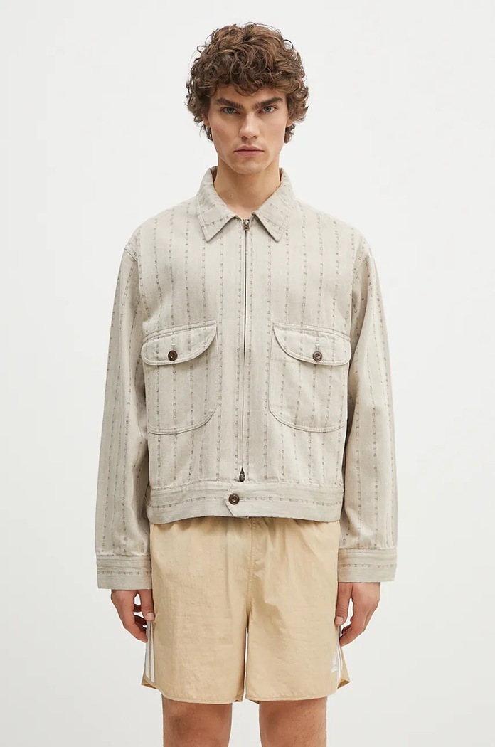 Human Made cotton shirt jacket Herringbone Zip-Up Work Jacket other beige HM28JK014