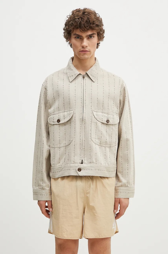 Human Made cotton shirt jacket Herringbone Zip-Up Work Jacket other beige HM28JK014