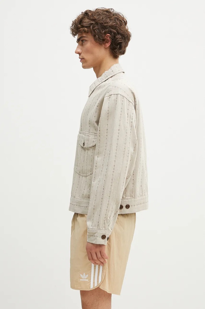 Human Made cotton shirt jacket Herringbone Zip-Up Work Jacket HM28JK014 beige AW24