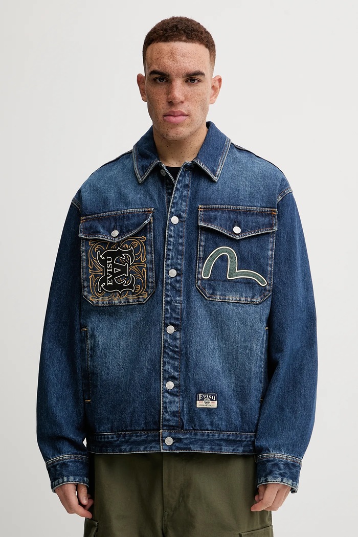 Rifľová bunda Evisu Sheridan Daicock Printed bez kapucne tmavomodrá 2EAHTM4SJ1015