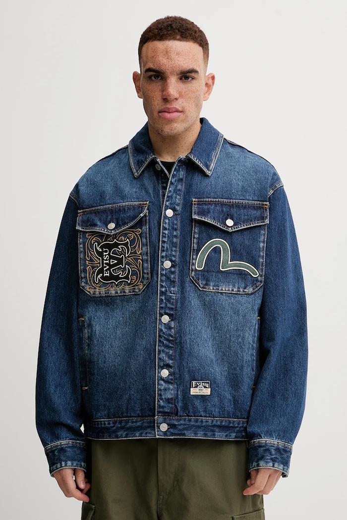Rifľová bunda Evisu Sheridan Daicock Printed bez kapucne tmavomodrá 2EAHTM4SJ1015