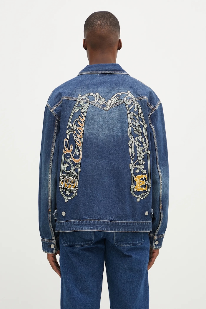 Джинсовая куртка Evisu Sheridan Daicock Printed без капюшона тёмно-синий 2EAHTM4SJ1015