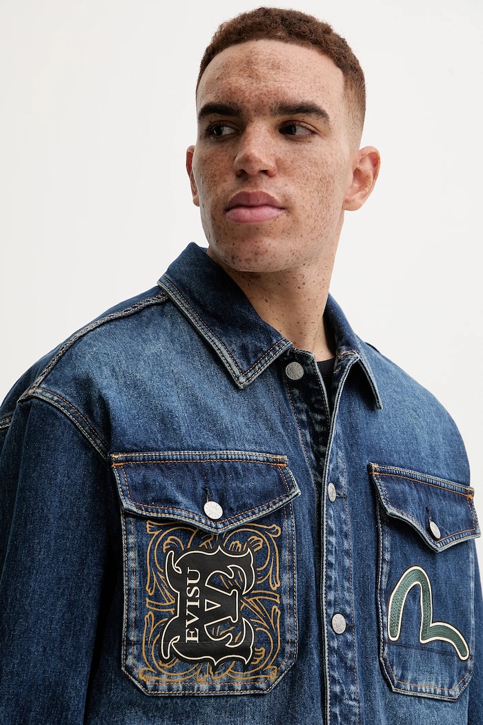 Rifľová bunda Evisu Sheridan Daicock Printed tmavomodrá 2EAHTM4SJ1015