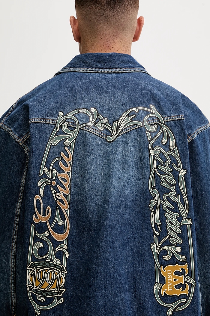 Rifľová bunda Evisu Sheridan Daicock Printed 2EAHTM4SJ1015 tmavomodrá