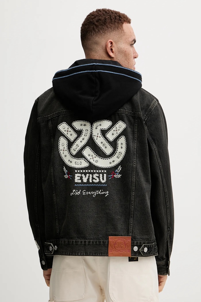 Odzież Evisu kurtka jeansowa Weel of Wisdom 2EAHTM4DJ1001 czarny