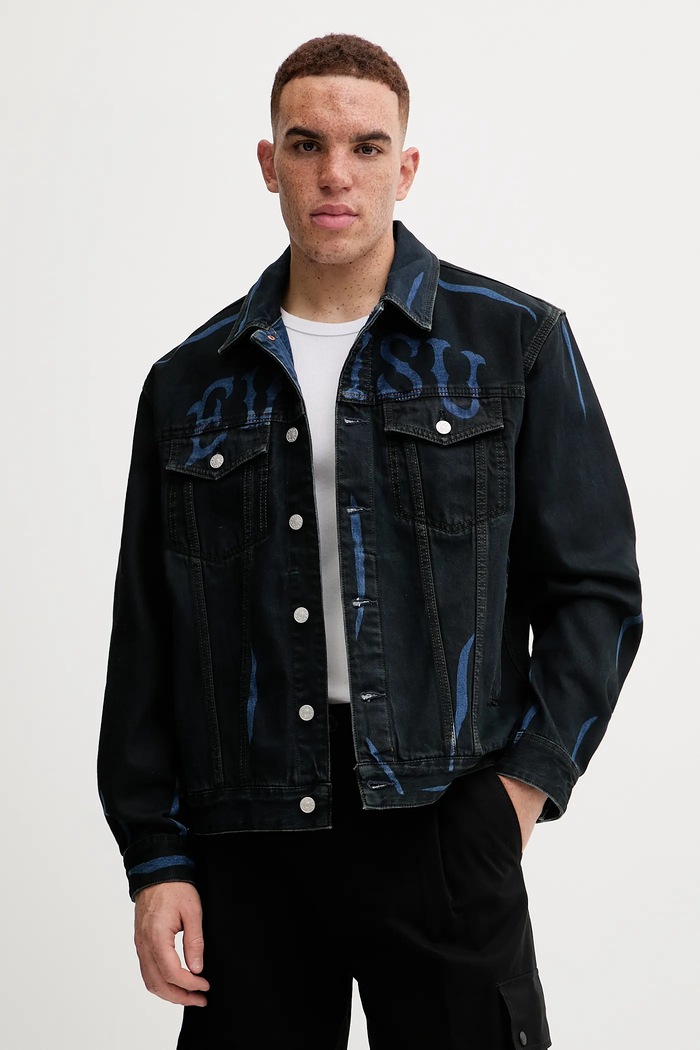 Rifľová bunda Evisu Daicock Print bez kapucne čierna 2EAHTM4DJ1005
