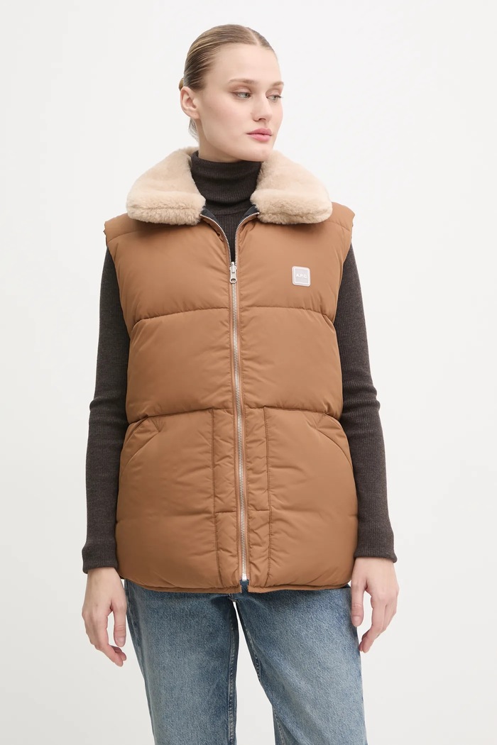 Oblečení Oboustranná vesta A.P.C. doudoune teddy PAAFW.M30201 hnědá