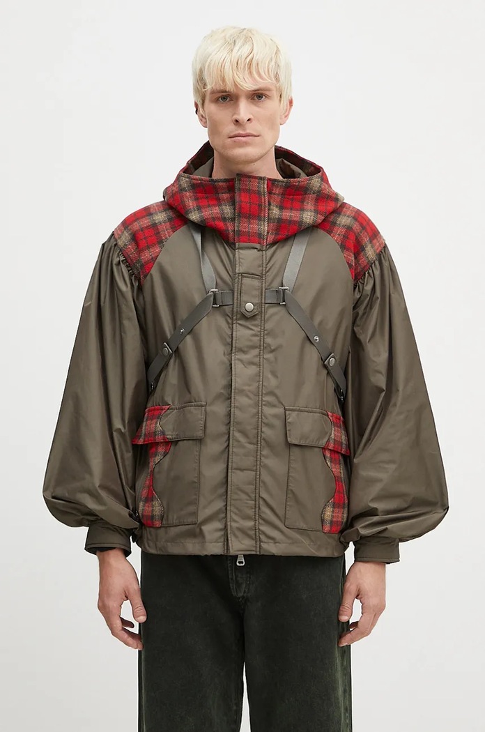 Andersson Bell kurtka z domieszką wełny Puff Sleeve Harness Jumper nieocieplane zielony awa625u