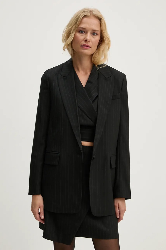 Bruuns Bazaar marynarka z domieszką wełny BillBBFrida blazer tkanina czarny BBW4105