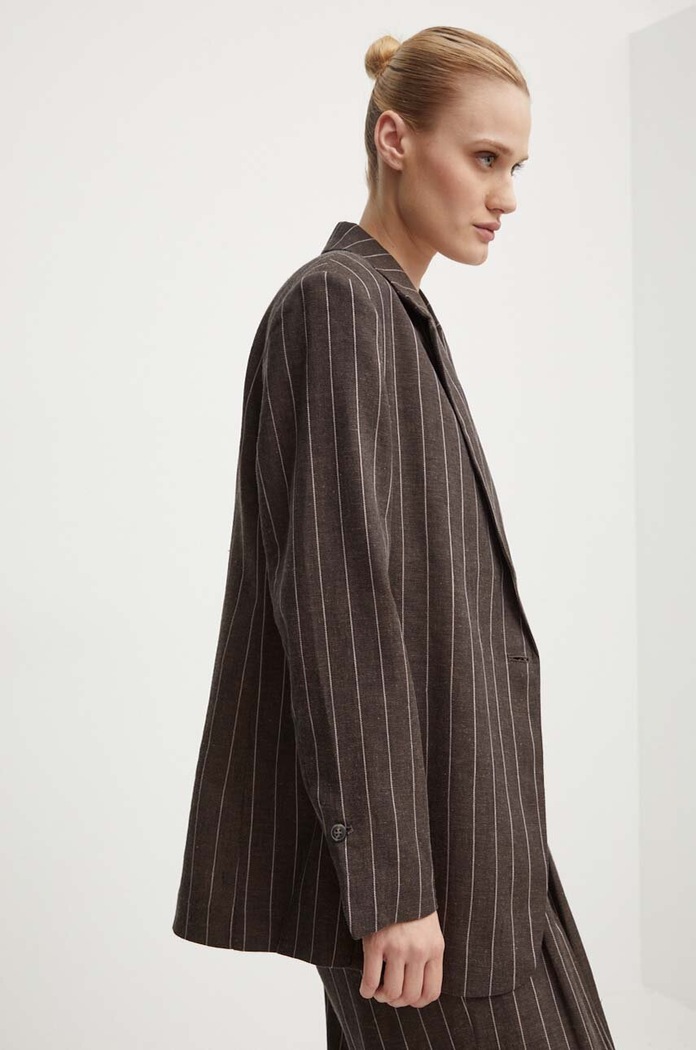 Λινό πανωφόρι Day Birger et Mikkelsen Emile - Casual Linen Stripe ύφασμα καφέ DAY65243233