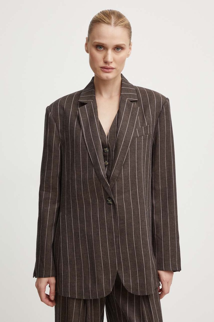 Λινό πανωφόρι Day Birger et Mikkelsen Emile - Casual Linen Stripe καφέ DAY65243233