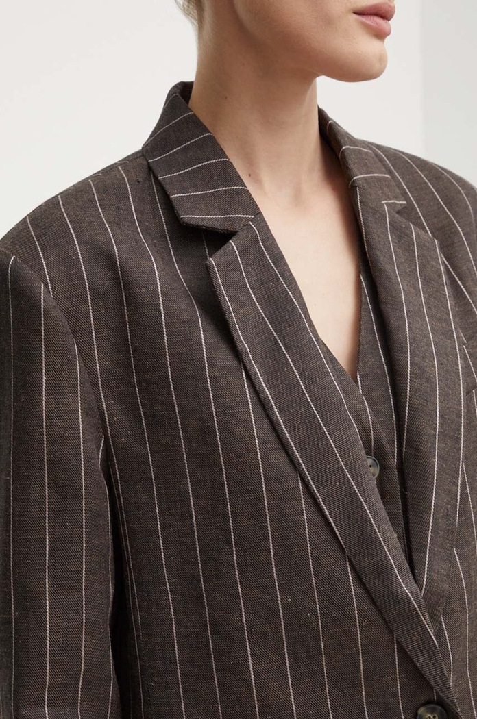 Λινό πανωφόρι Day Birger et Mikkelsen Emile - Casual Linen Stripe DAY65243233 καφέ