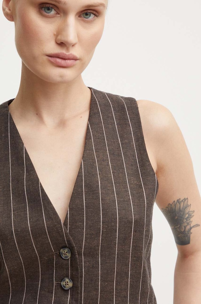 Ľanová vesta Day Birger et Mikkelsen Frida - Casual Linen Stripe hnedá DAY65243245