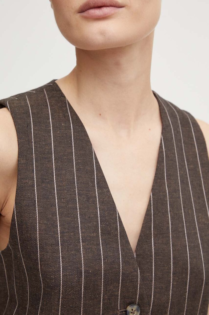 Ľanová vesta Day Birger et Mikkelsen Frida - Casual Linen Stripe DAY65243245 hnedá
