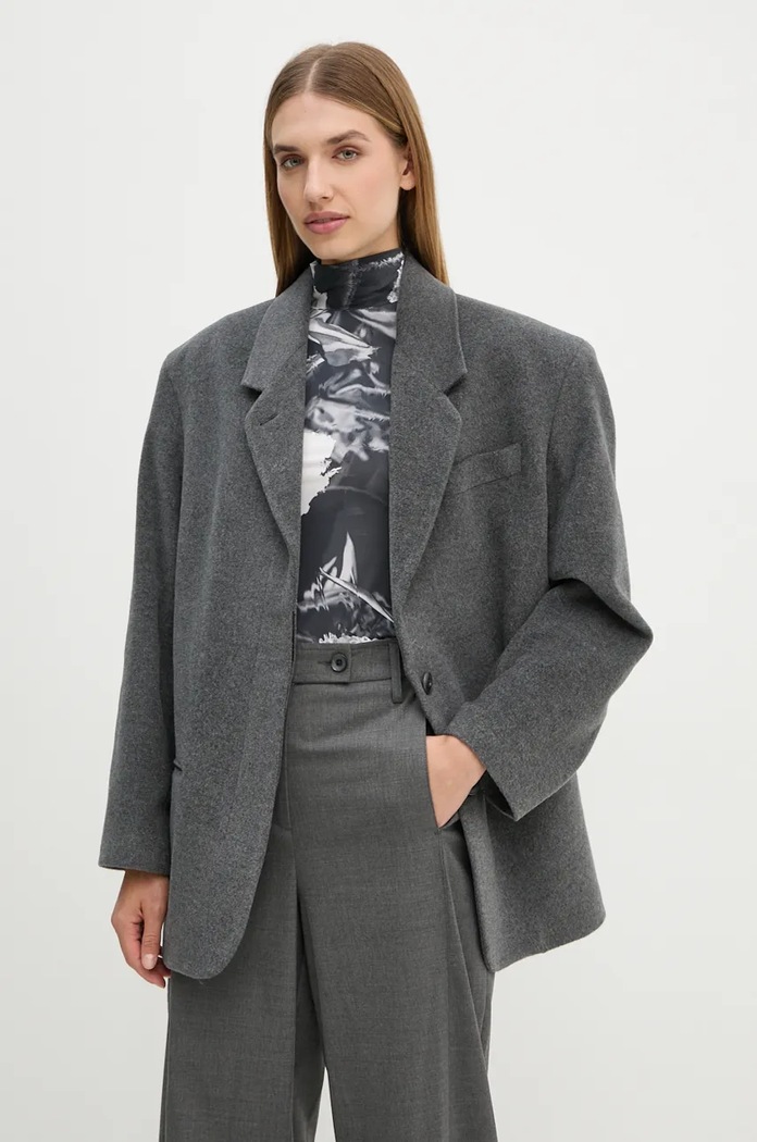 Remain marynarka wełniana Heavy Wool Blazer tkanina szary 501887514