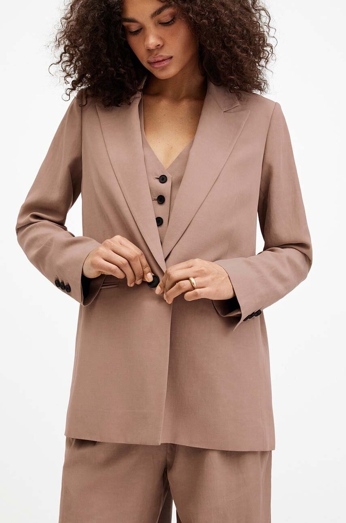 AllSaints marynarka z domieszką lnu DERI LYN WT521Z brązowy AW24