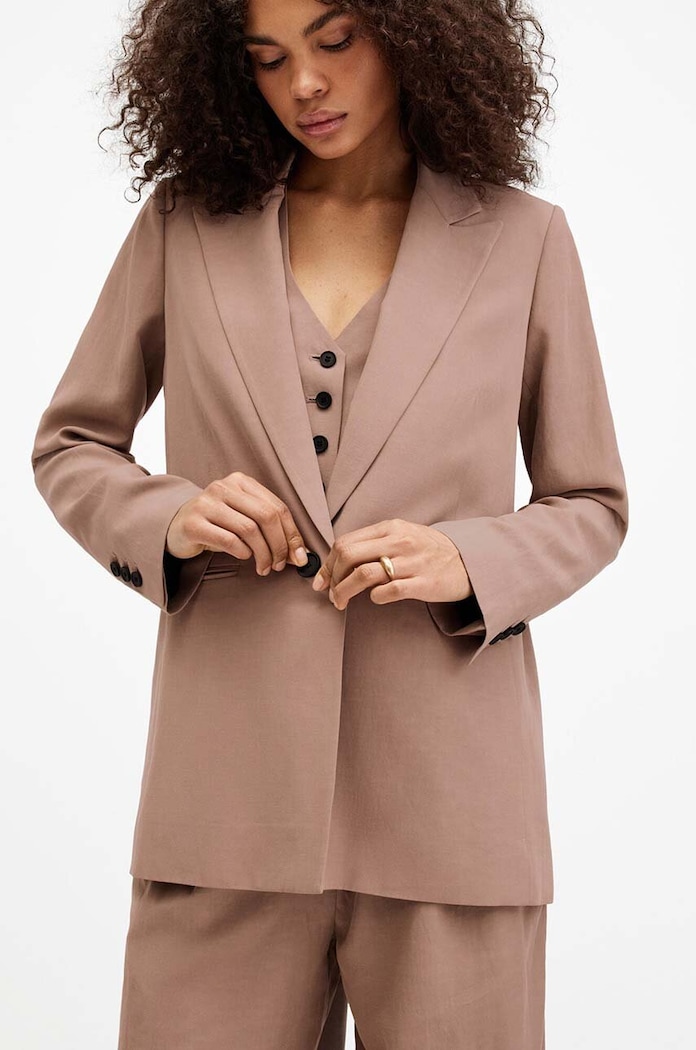 AllSaints marynarka z domieszką lnu DERI LYN WT521Z brązowy AW24